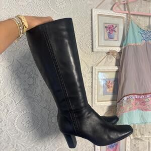 vintage black leather healed boots